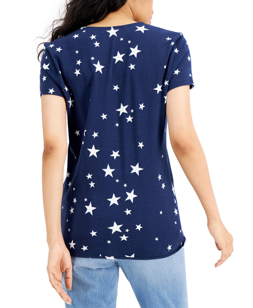 INC International Concepts Women Cotton Star Print Twist Front T Shirt