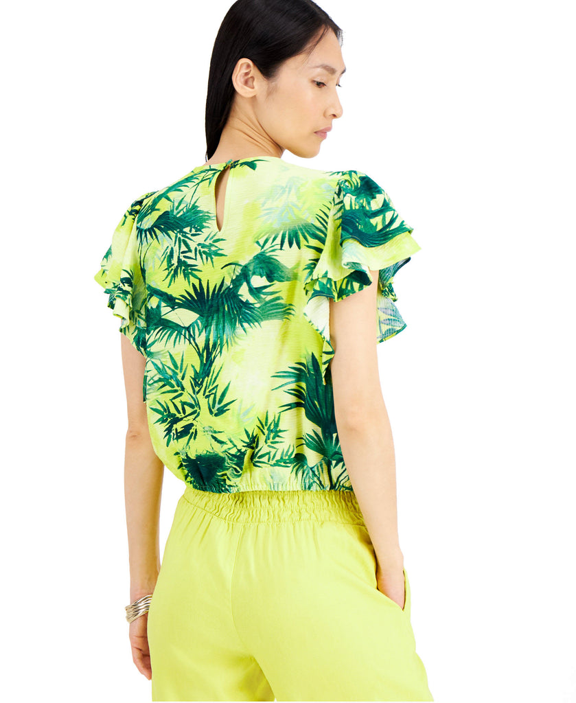 INC International Concepts Women Tropical Print Ruffle Top