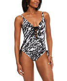 Bar III Women Heat Wave Lace Up One Piece Swimsuit Black