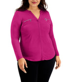 INC International Concepts Women Plus Zip Pocket Top Jazzy Pink