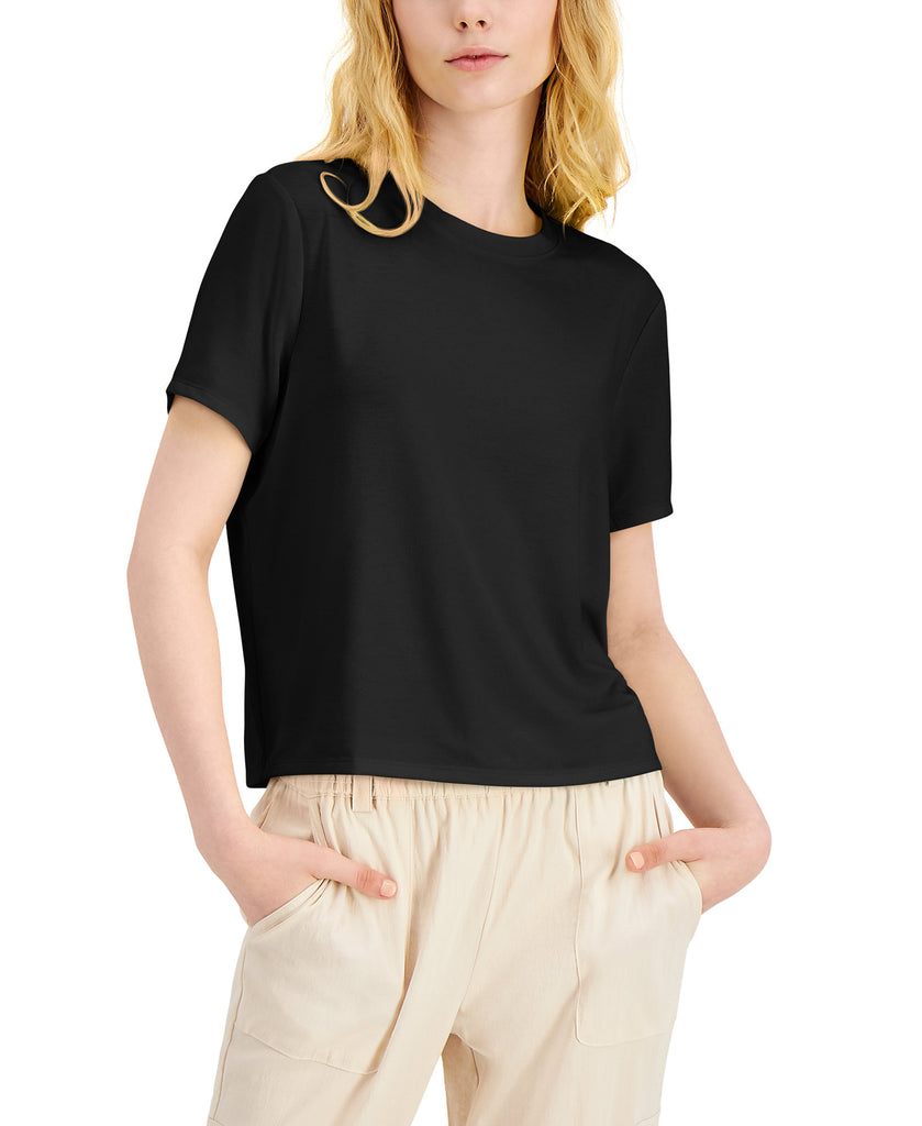 INC International Concepts Women EARTH Boxy T Shirt Deep Black