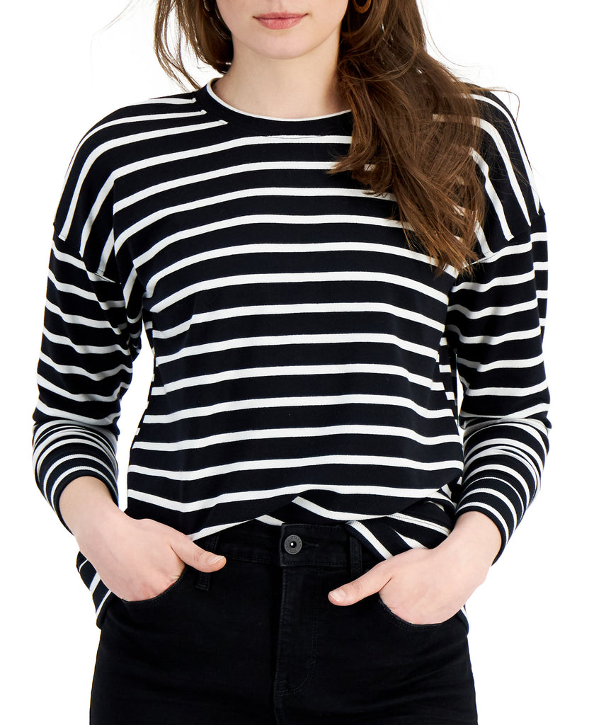 Style & Co Women Striped Classic Crew Sweatshirt