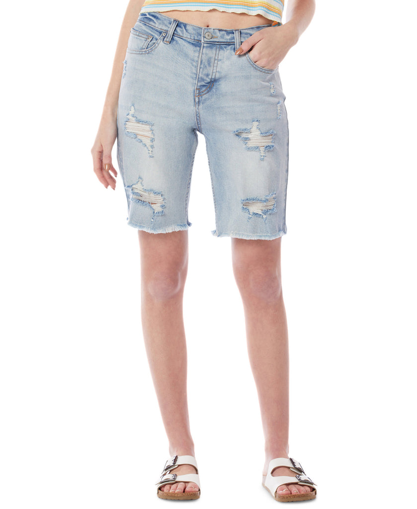 UNIONBAY Women Delores Destructed Boyfriend Bermuda Jean Shorts Farm Girl Blue