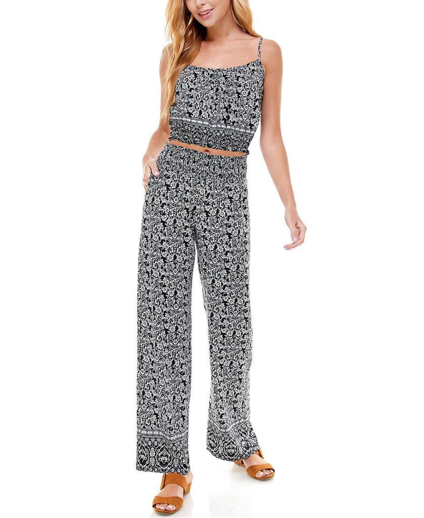 Kingston Grey Women Floral Print Wide Leg Pants Black Ivory