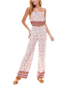 Kingston Grey Women Floral Smocked Tank Top Ivory Rust