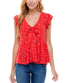 Kingston Grey Women Tie Front Babydoll Top Red Yellow