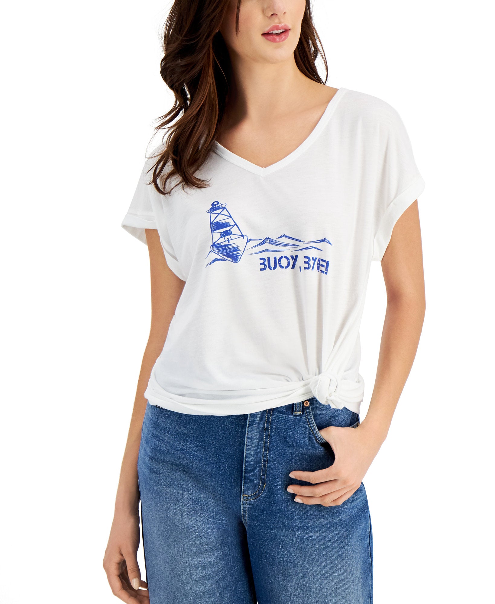 Style & Co Women Petite Buoy Bye T Shirt Buoy