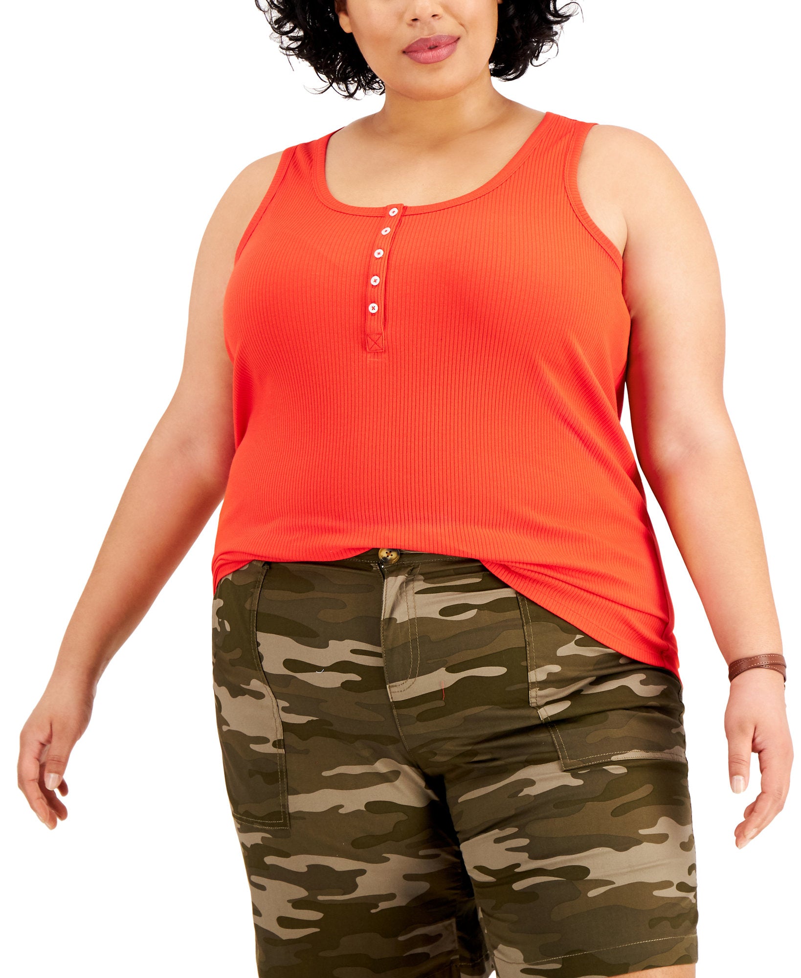 Style & Co Women Plus Henley Tank Loving Red