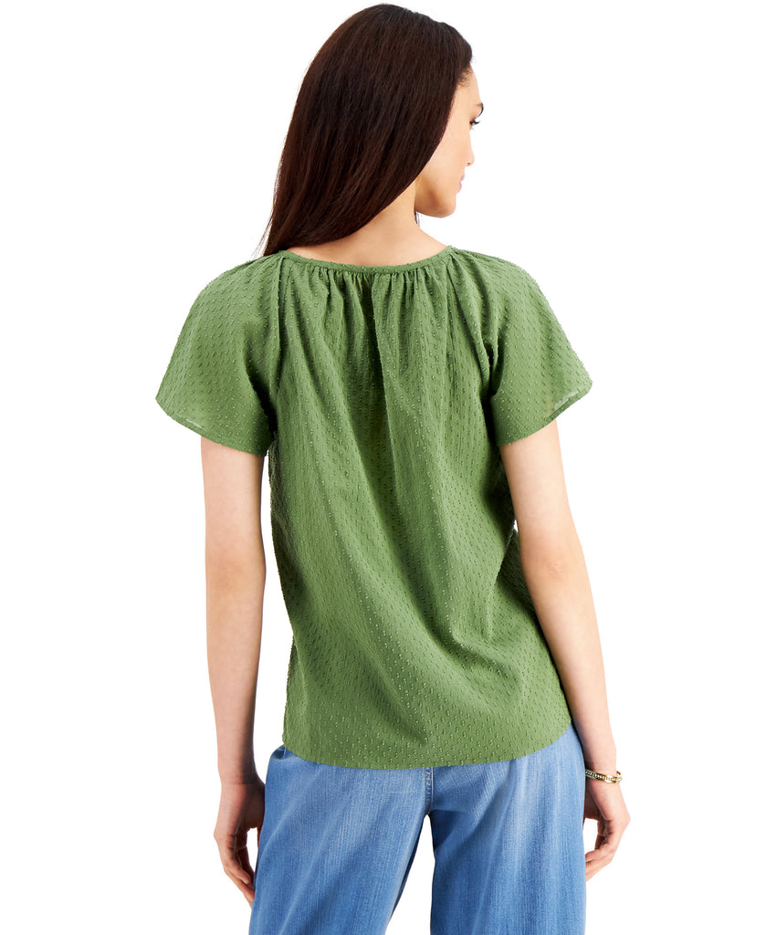 Style & Co Women Cotton Textured Flutter Sleeve Top