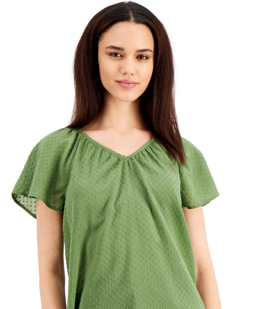 Style & Co Women Cotton Textured Flutter Sleeve Top