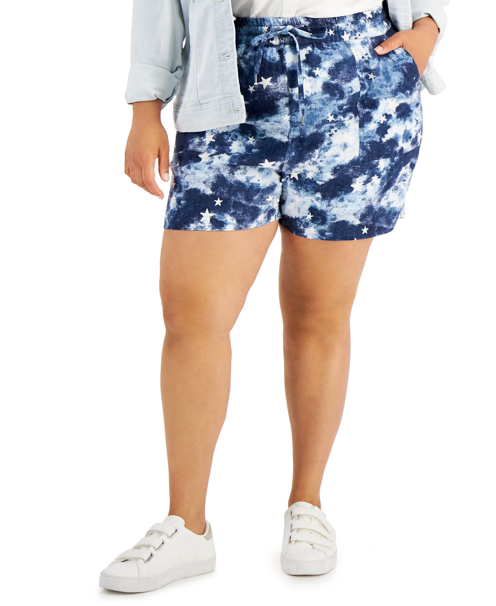 Style & Co Women Plus Printed Shorts Blue Galaxy Dye