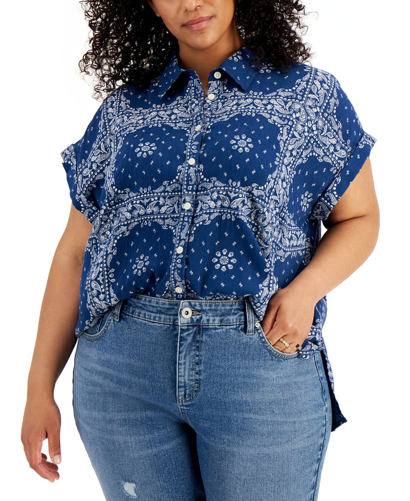 Style & Co Women Plus Cotton Printed Camp Shirt, Created for Macys