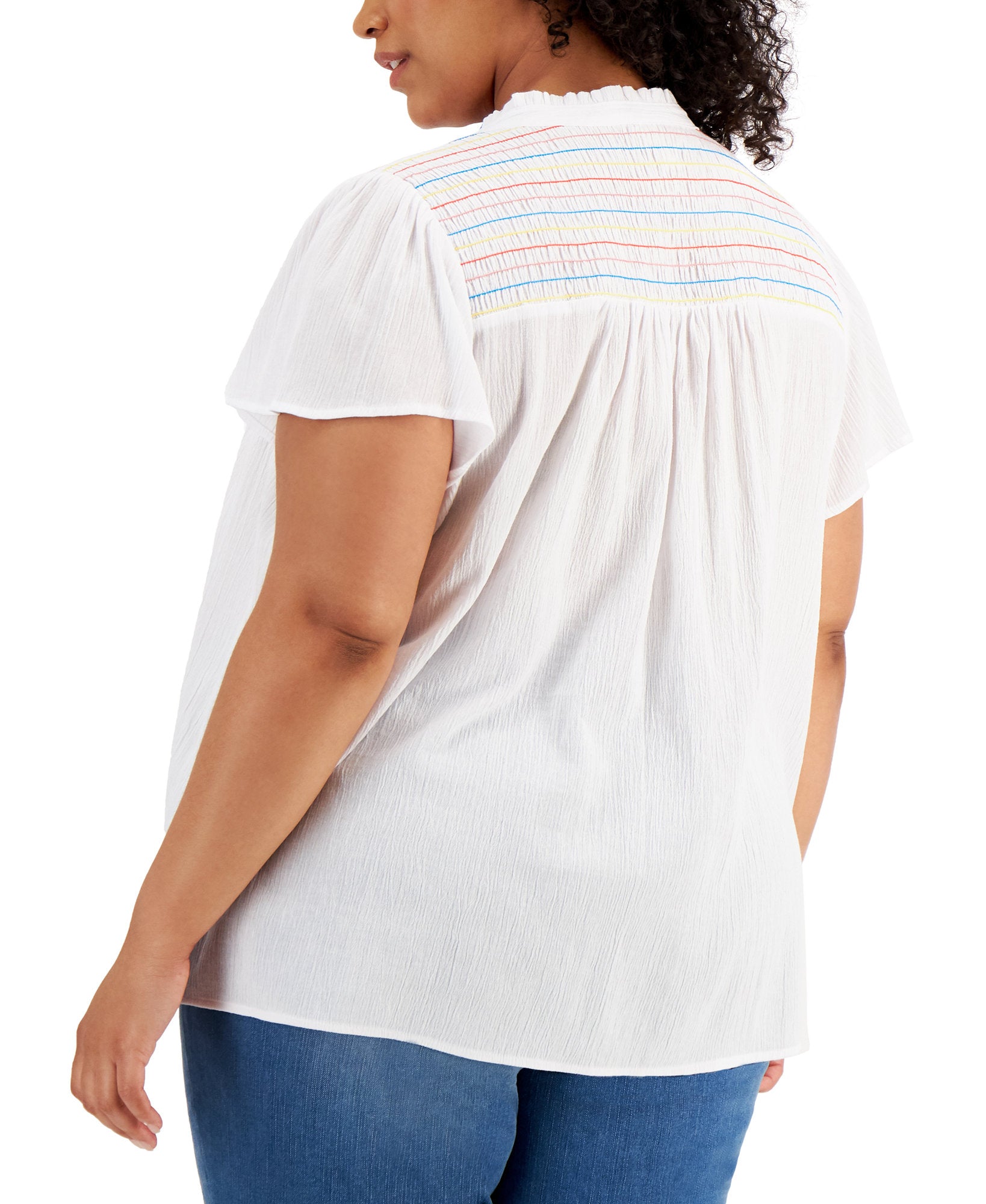 Style & Co Women Plus Cotton Smocked Top