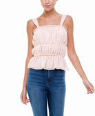 Q & A Women Smocked Metallic Cami Top Pink Lurex