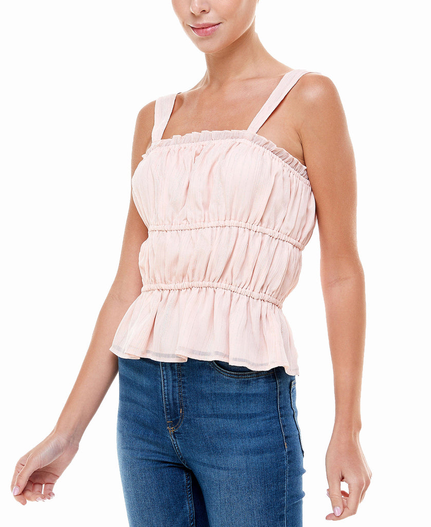 Q & A Women Smocked Metallic Cami Top