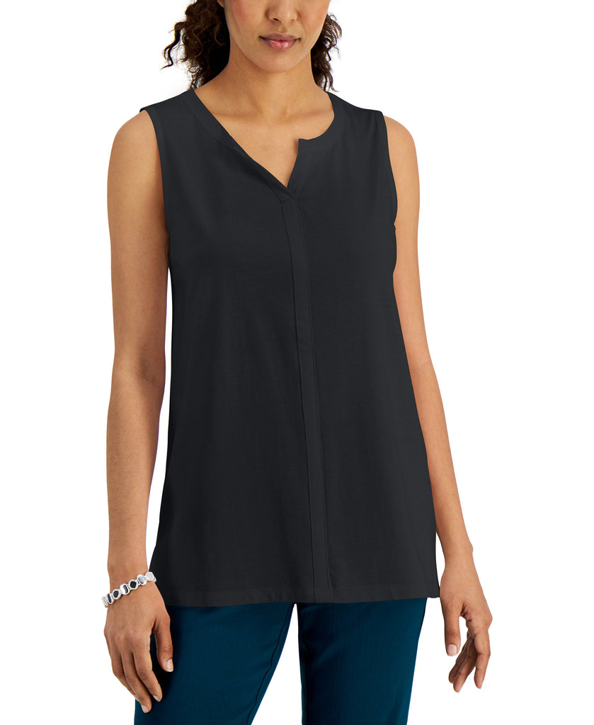 Karen Scott Women Split Neck Sleeveless Tunic Deep Black