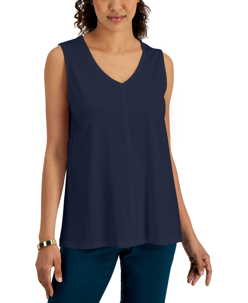 Karen Scott Women Cotton V Neck Tunic Intrepid Blue