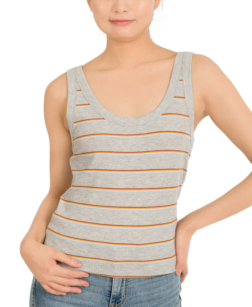 Hippie Rose Women Striped Rib Knit Tank Top Light Grey Stripe