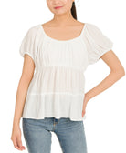 Hippie Rose Women Puff Sleeve Tiered Top Ivory
