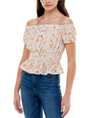 Ultra Flirt Women Printed Off The Shoulder Peplum Blouse