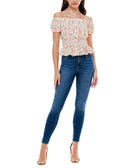 Ultra Flirt Women Printed Off The Shoulder Peplum Blouse