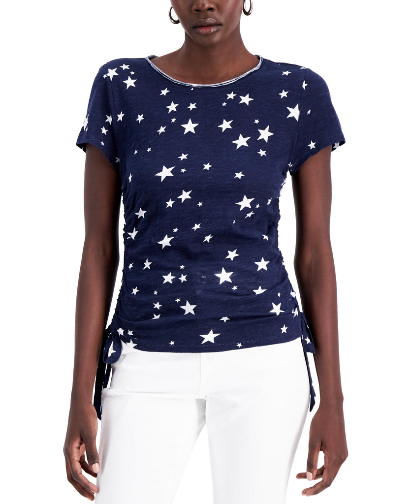 INC International Concepts Women Printed Ruched Side Top Steph Stars