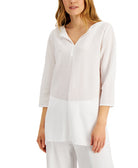 Alfani Women Textured Split Neck Top Bright White