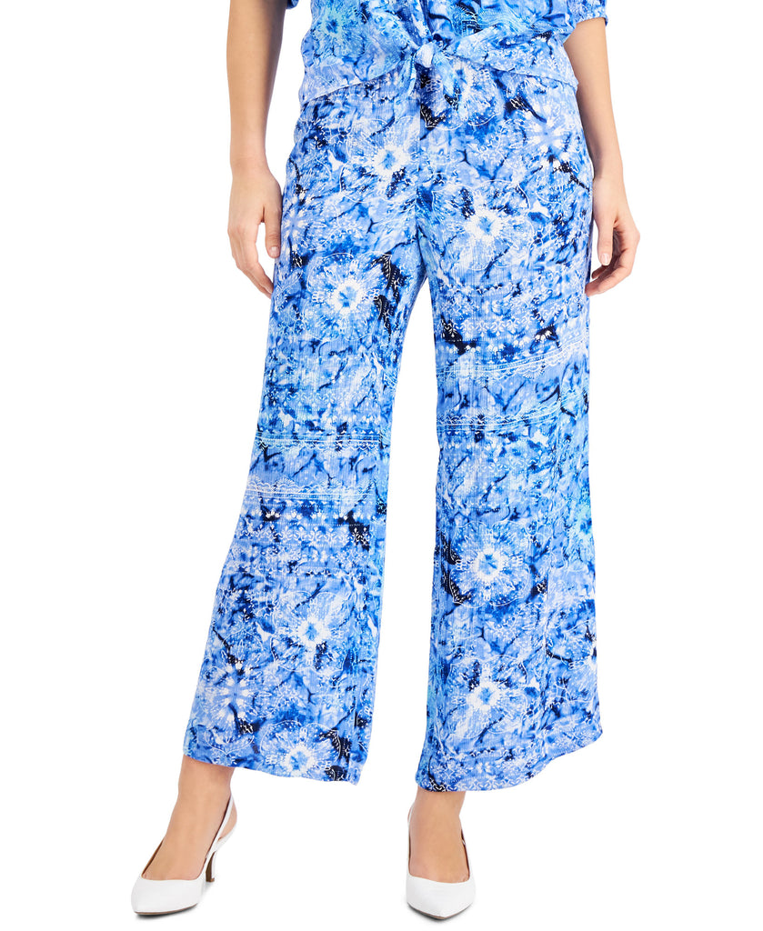 JM Collection Women Ariana Printed Gauze Pull On Pants Deep Cobalt