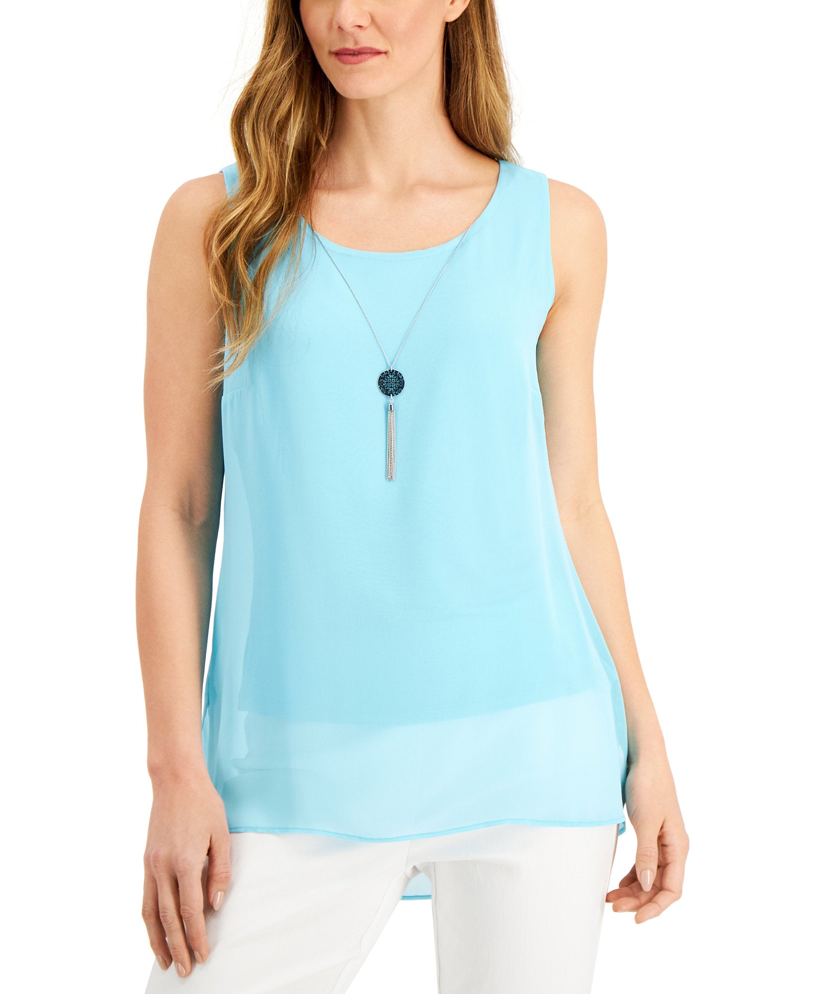 JM Collection Women Sleeveless Necklace Top Bachelor Button