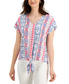 JM Collection Women Printed Tie Hem Top Berry Sorbet Combo