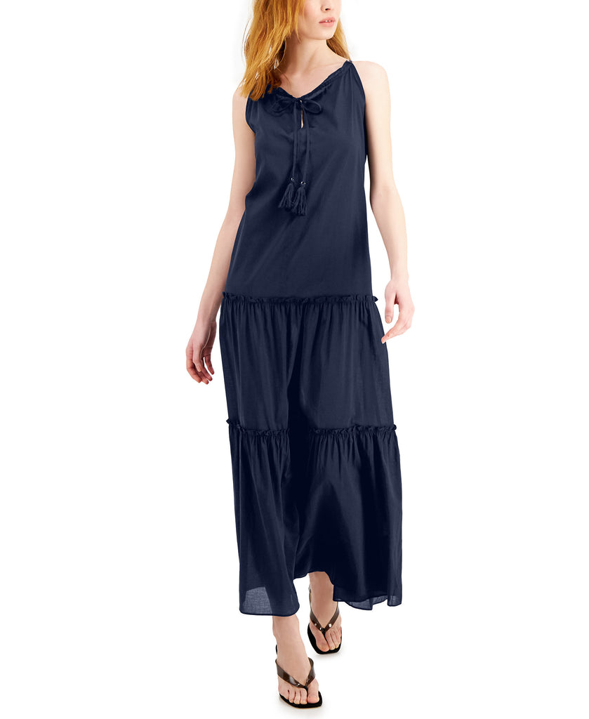 INC International Concepts Women Tiered Halter Maxi Dress Indigo Sea