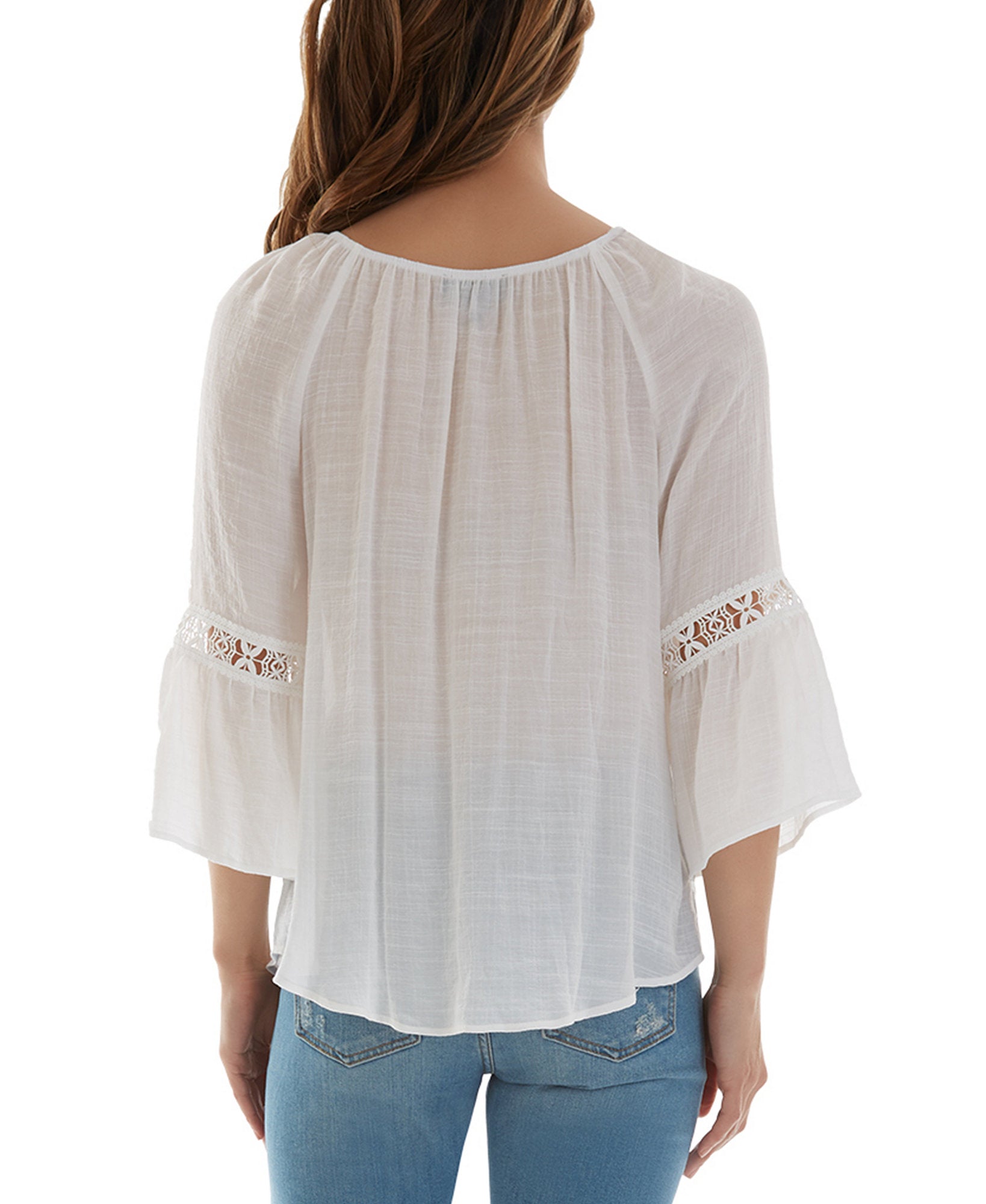 BCX Women Crochet Trim Bell Sleeve Top
