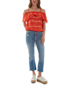 BCX Juniors Printed Off The Shoulder Ruffle Trim Top