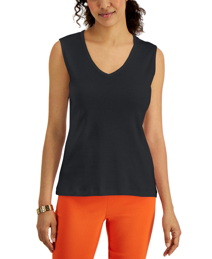 Karen-Scott-Women-V-Neck-Cotton-Tank-Top-Deep-Black