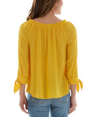 BCX Women Ruffled Neck Tie Cuff Textured Top
