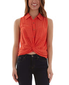 BCX Women Button Down Twist Front Textured Top Orange