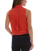 BCX Women Button Down Twist Front Textured Top