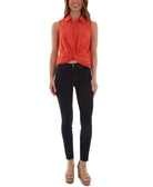 BCX Women Button Down Twist Front Textured Top