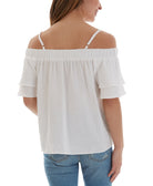 BCX Women Cotton Off The Shoulder Ruffle Sleeve Top