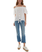 BCX Women Cotton Off The Shoulder Ruffle Sleeve Top