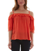 BCX Women Crochet Trim Top Orange