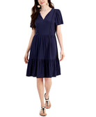 Charter Club Women Split Neck Pom Pom Trim Dress Intrepid Blue