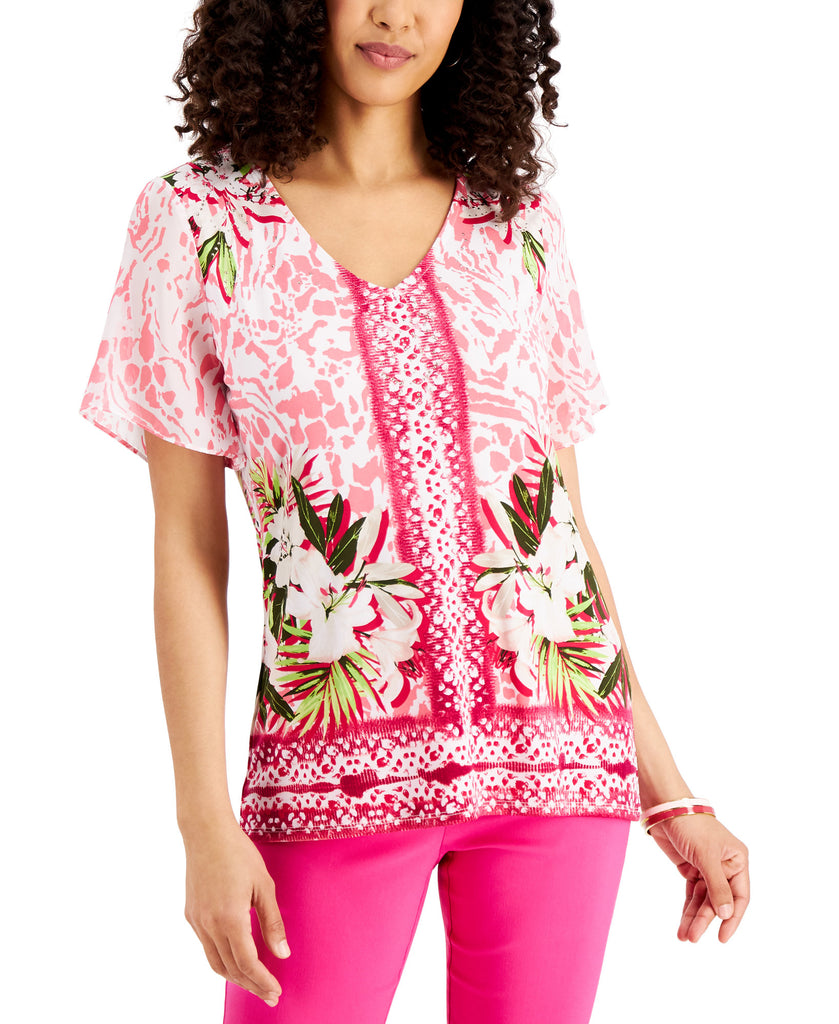 JM Collection Women Embellished Printed Top Berry Sorbet Combo