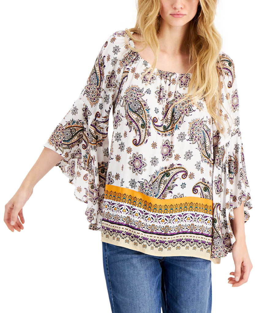 Fever Women Mixed Print Ruffled Sleeve Blouse White Casa