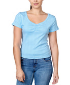 Rebellious One Women Cotton Pointelle Top Blue