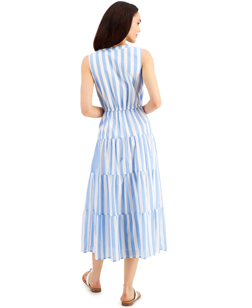 Style & Co Women Petite Cotton Striped Tiered Maxi Dress