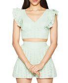 BCBGeneration Women Ruffle Sleeve Cotton Eyelet Top Mint