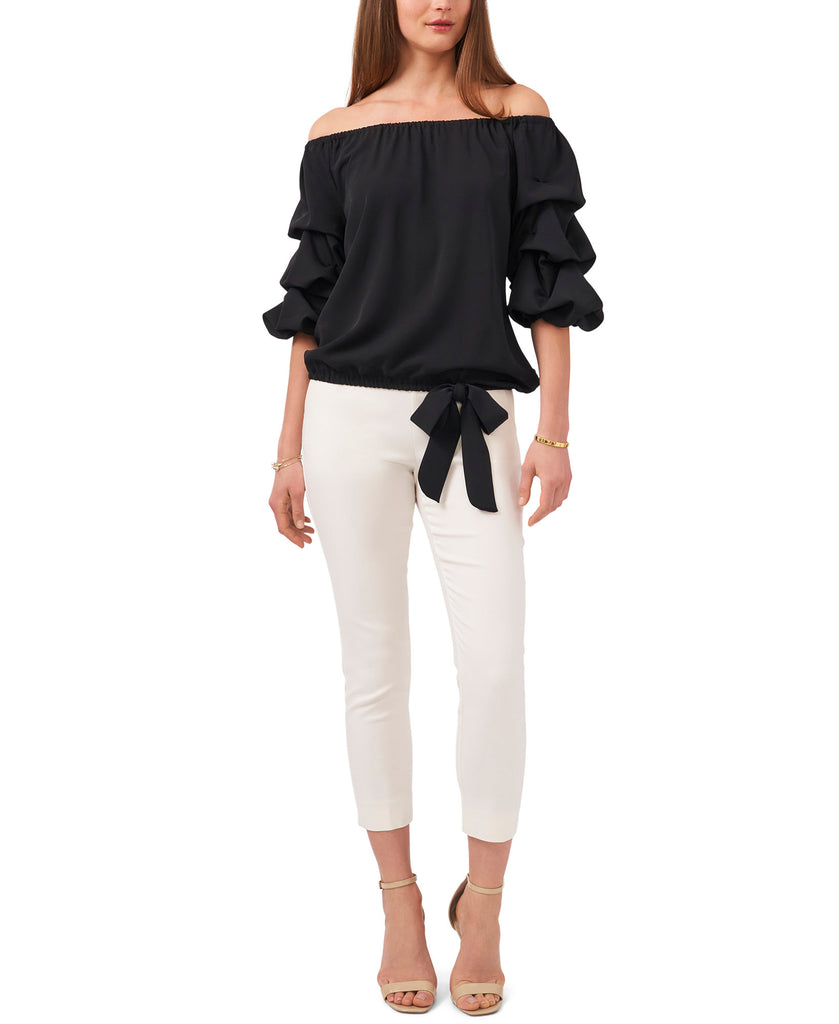 MSK Women Solid Off The Shoulder Bell Sleeve Tie Hem Top