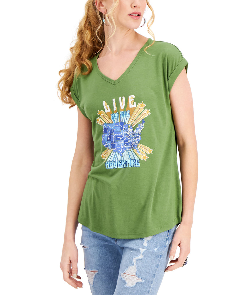 Style & Co Women Adventure Graphic Print T Shirt Adventure