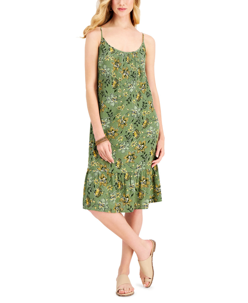 Style & Co Women Petite Floral Print Sleeveless Shift Dress Vine Green Combo